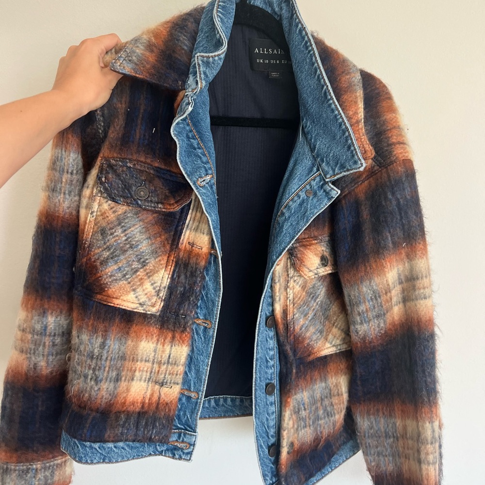 All Saints Plaid Denim Jacket Size 6 Never Worn
